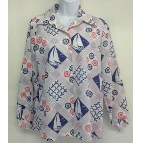 Women's Blue Nautical Long Sleeve Blouse 15/16 - Picture 1 of 5